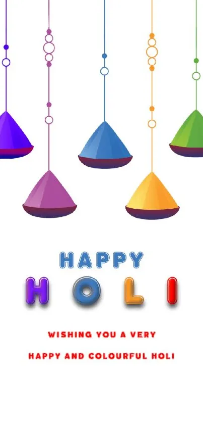 Colorful Holi mobile wallpaper with vibrant hanging designs.