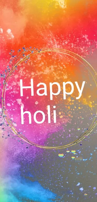Vibrant Holi themed wallpaper with colorful splash design.