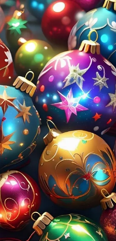 A collection of vibrant and colorful Christmas ornaments in various designs.