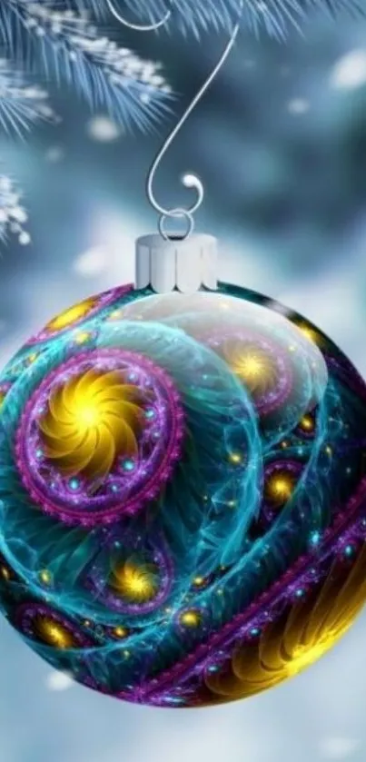 Vibrant holiday ornament with colorful swirls.