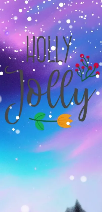 Holly Jolly mobile wallpaper with purple-blue gradient and festive elements.