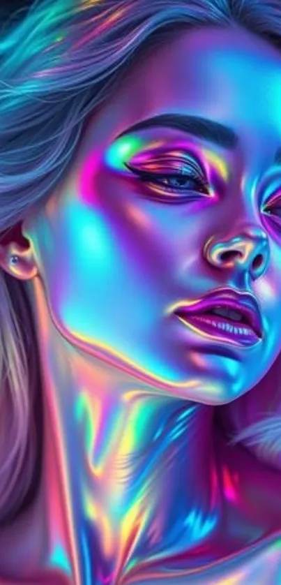 Vibrant metallic portrait with holographic colors