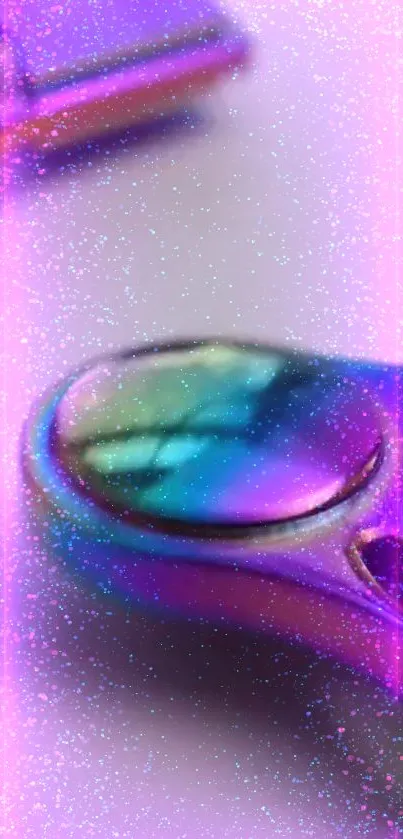 Holographic fidget spinner against a vibrant purple background.