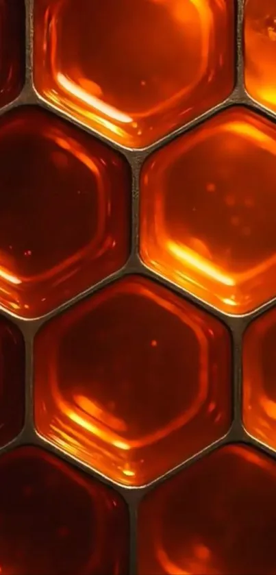 Amber glowing honeycomb pattern wallpaper.