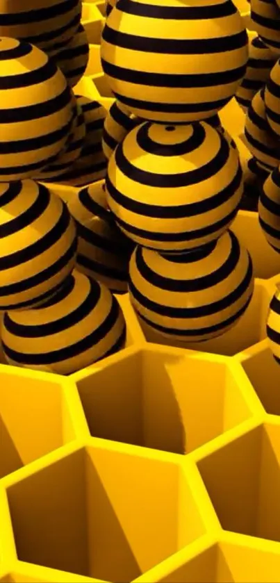 3D honeycomb design with bold stripes.