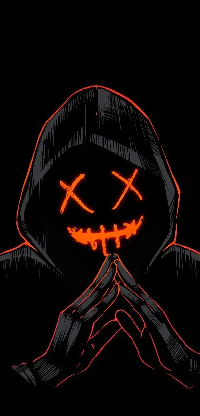 Neon hooded figure on a dark background mobile wallpaper.