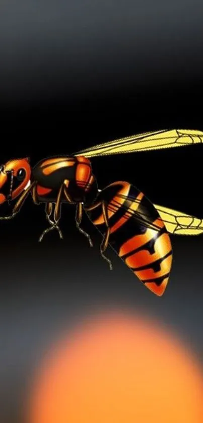 Mobile wallpaper of a vibrant hornet on a dark background.