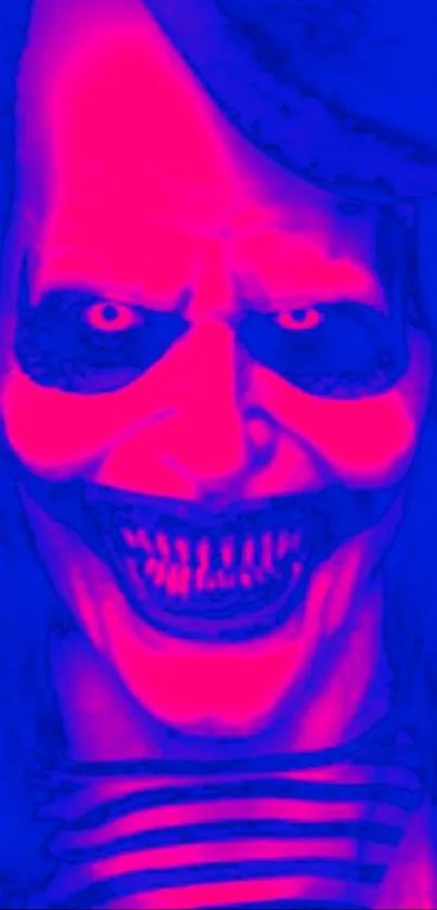 Neon blue and pink horror clown wallpaper.