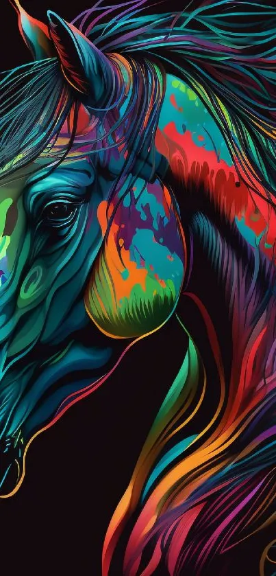 Colorful digital illustration of a horse with vibrant hues.