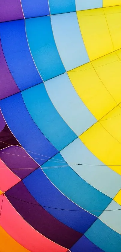 Vibrant hot air balloon with colorful panels.