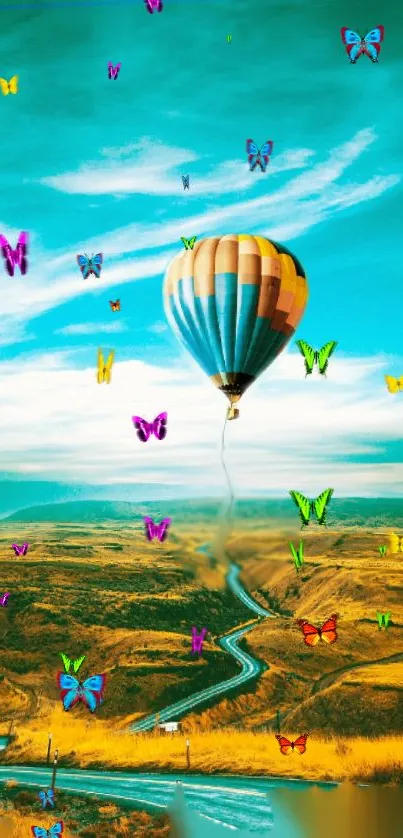 Colorful hot air balloon with butterflies.