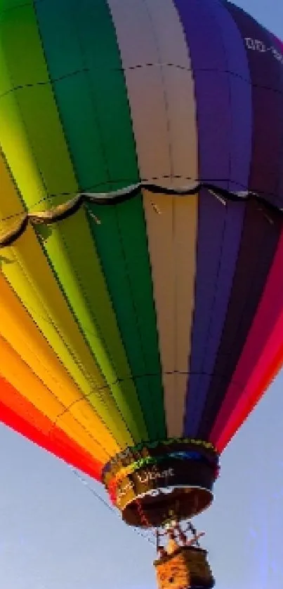 Colorful hot air balloon in clear sky wallpaper.