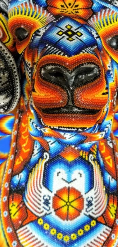 Vibrant mobile wallpaper featuring Huichol art with colorful animal patterns.