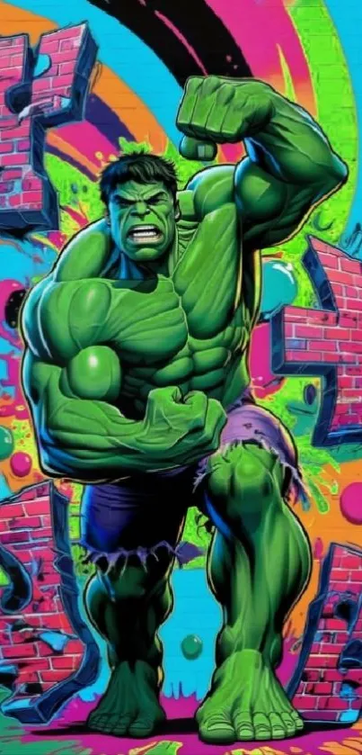 Hulk in vibrant graffiti style art wallpaper.