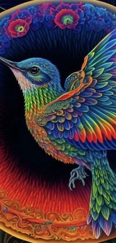 Colorful hummingbird with vivid feathers in a digital art style.