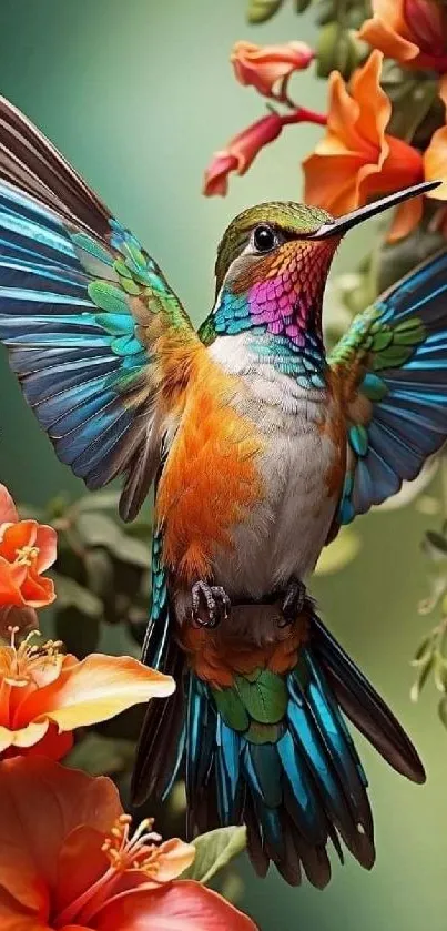 Hummingbird with vibrant flowers illustration