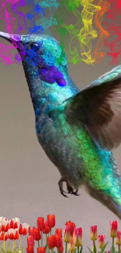 Colorful hummingbird in motion, vivid colors.