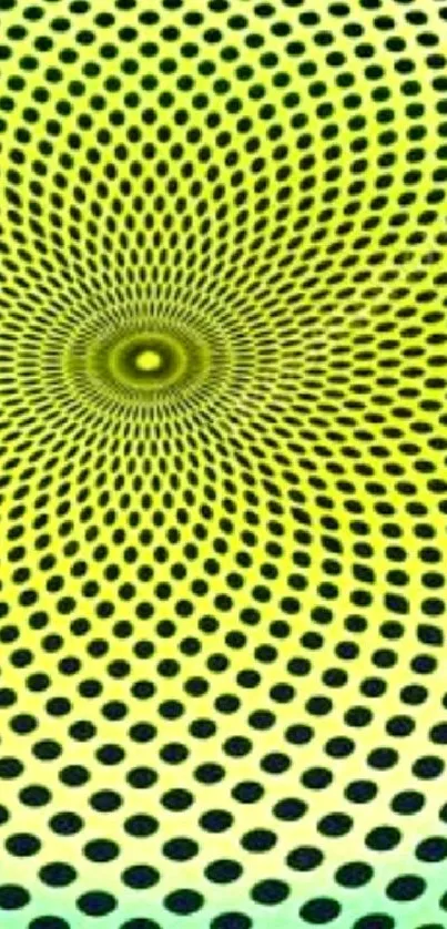 Hypnotic green and black spiral dot wallpaper for mobile.