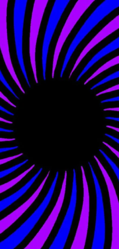 Mobile wallpaper with hypnotic purple and blue swirls.