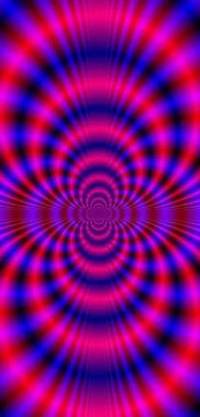 Colorful hypnotic pattern with vibrant purple and red hues.