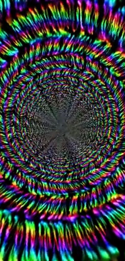 Hypnotic spiral wallpaper with vibrant neon colors.