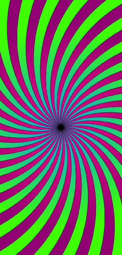 Vibrant green and purple spiral wallpaper for mobile devices.