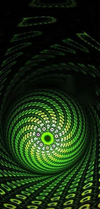 Hypnotic green swirl pattern mobile wallpaper.