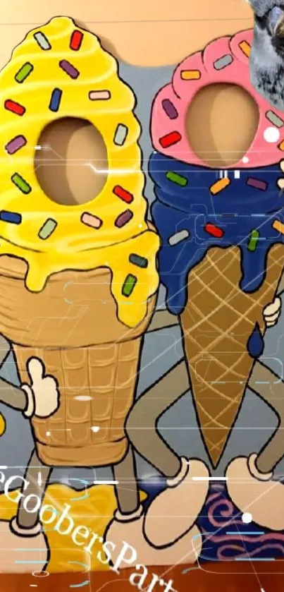 Playful ice cream cones art with vibrant colors and fun designs.