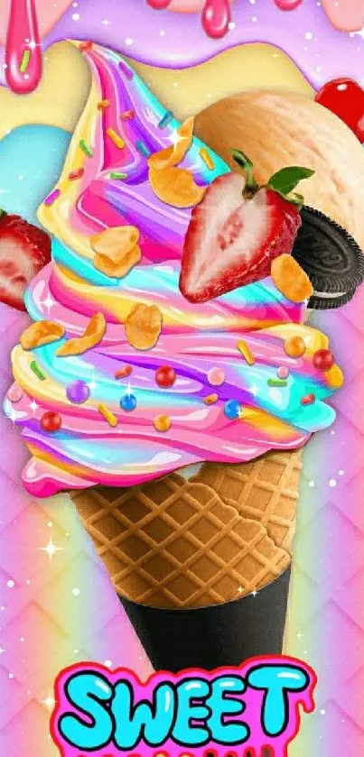 Colorful ice cream cone mobile wallpaper.