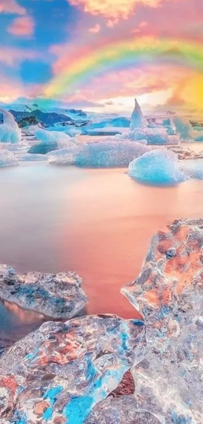 Vibrant ice and sunset mobile wallpaper with colorful sky.