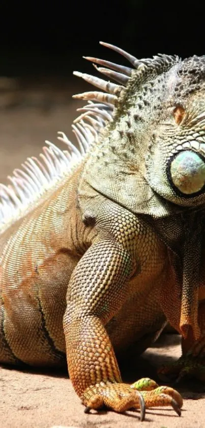 Close-up of a vibrant iguana in natural light, perfect for nature wallpapers.