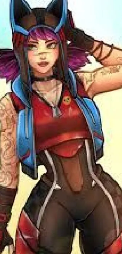 Anime character in vibrant attire with colorful background.