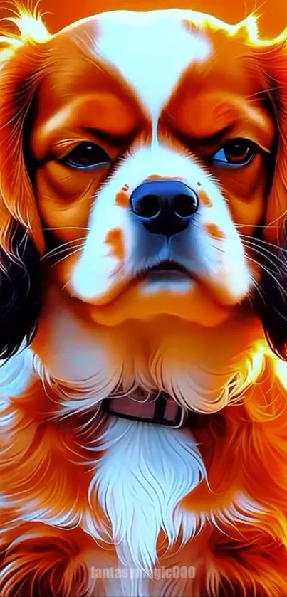Illustrated dog in vibrant colors on mobile wallpaper.