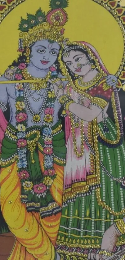 Vibrant Indian art depicting colorful traditional attire.