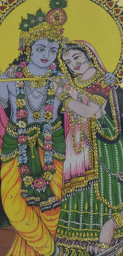 Traditional Indian art depicting cultural figures.