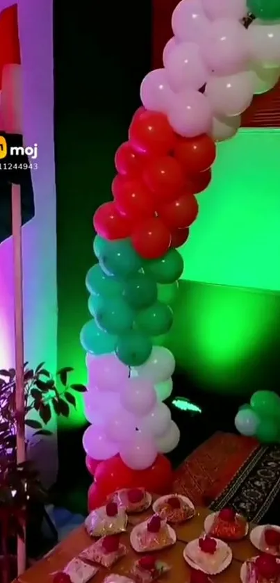 Indian celebration decoration with flags and balloons.