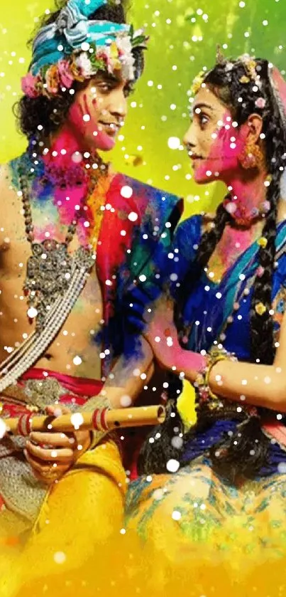 Colorful Indian cultural scene with vibrant traditional attire.