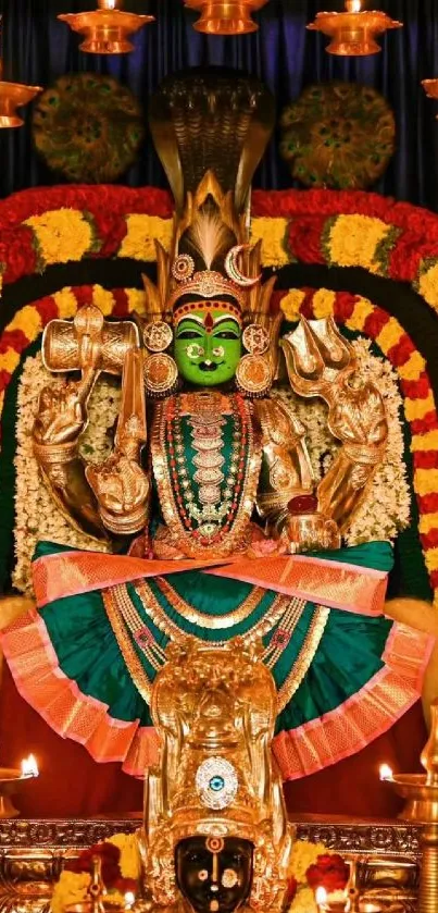 Vibrant Indian deity with golden hues.