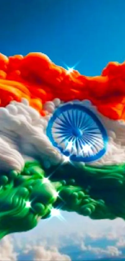 Indian flag made of clouds in blue sky wallpaper