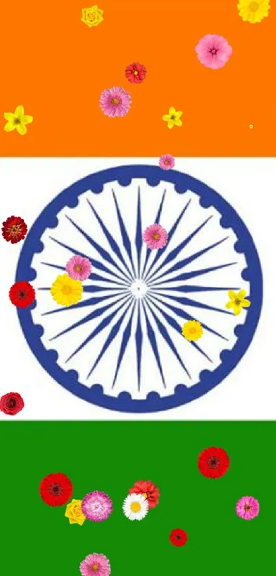 Indian flag with Ashoka Chakra mobile wallpaper in bright colors.