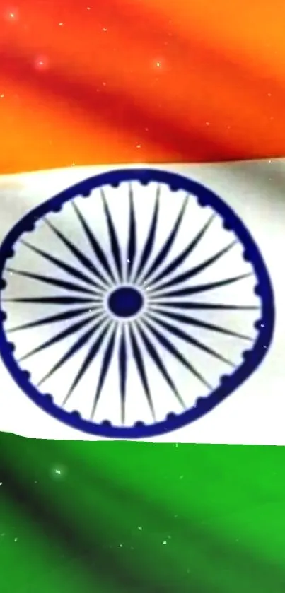 Indian flag with Ashoka Chakra in orange, white, and green hues.