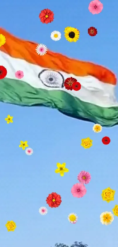 Indian flag wallpaper with colorful flowers