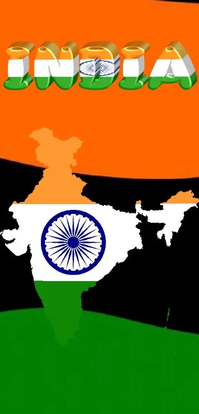 Patriotic mobile wallpaper with Indian map and tricolor design.