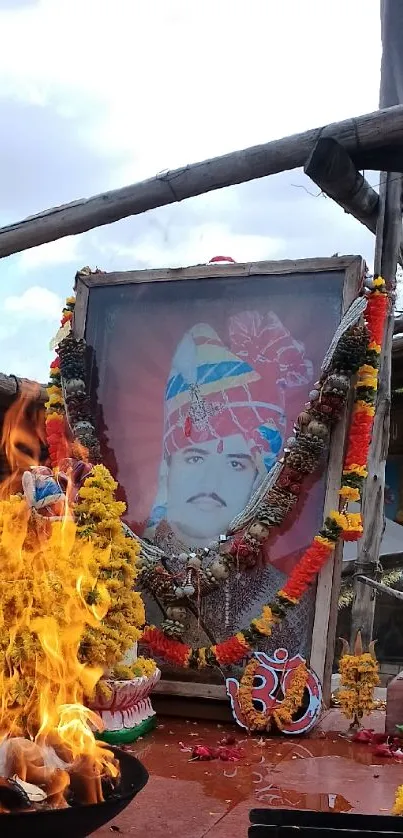 Vibrant Indian ritual with flowers and sacred symbols.