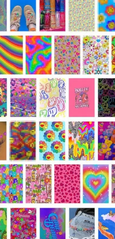 Vibrant Indie Kidcore aesthetic collage wallpaper with playful patterns.