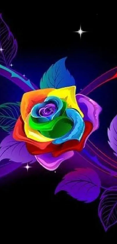 Vibrant infinity rose with colorful design on black background.