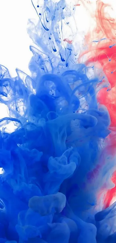 Vibrant blue and red ink swirling on a mobile wallpaper.