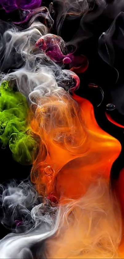 Colorful ink swirl wallpaper with black background.