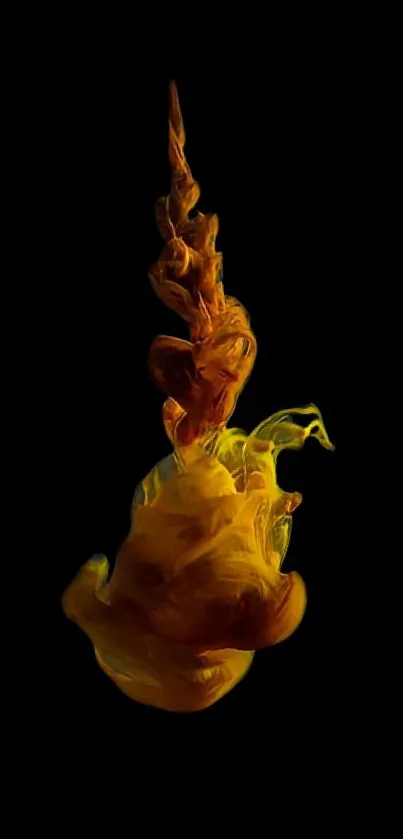 Vibrant yellow and orange ink swirling against a black background.