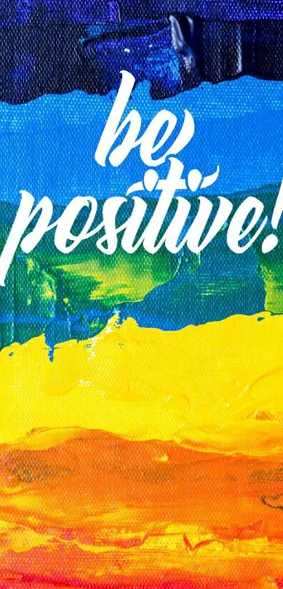 Colorful 'be positive' quote on artistic background.